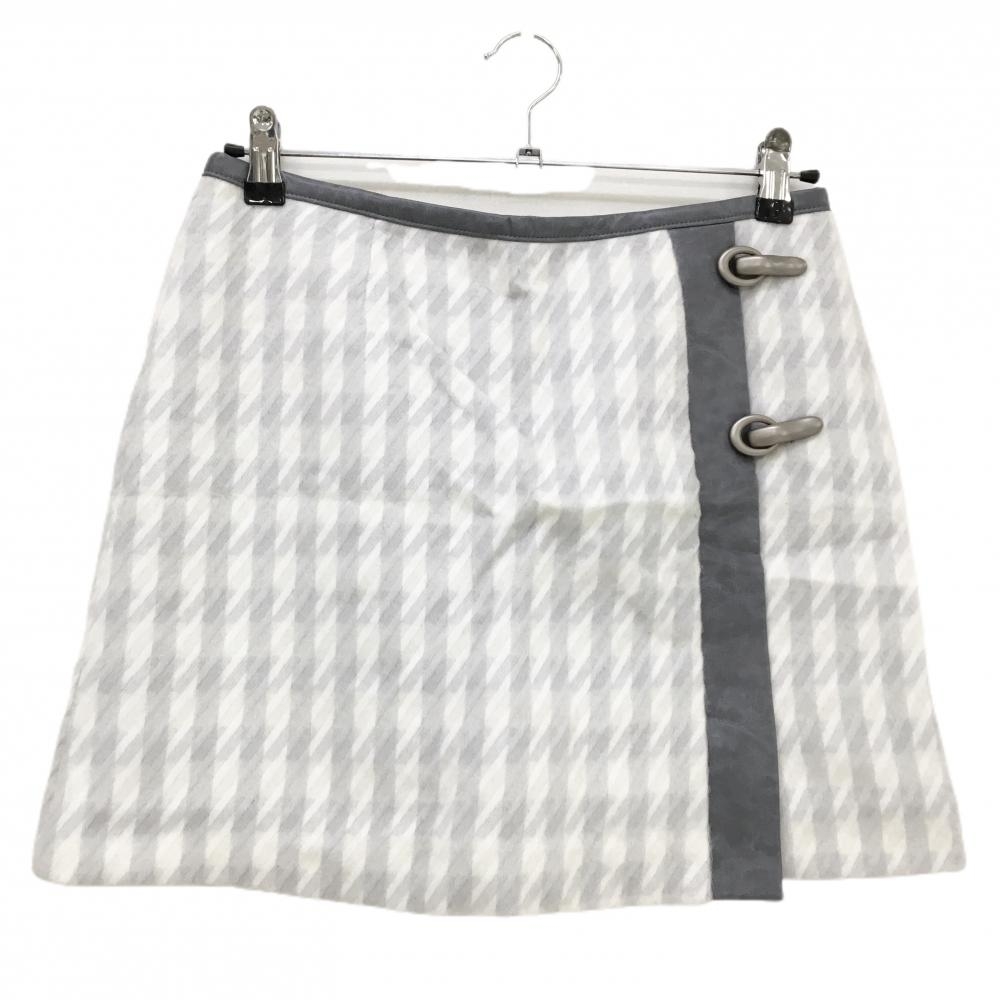 【美品】キャロウェイ スカート 白×グレー チェック 表起毛 一部レザー風 レディース M ゴルフウェア サンプル品 Callaway