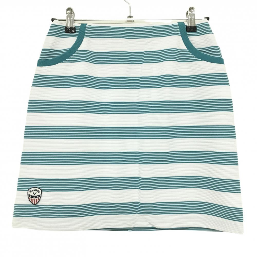 【美品】キャロウェイ スカート 白×ブルーグリーン ボーダー ストレッチ 裏地付き レディース M ゴルフウェア サンプル品 Callaway