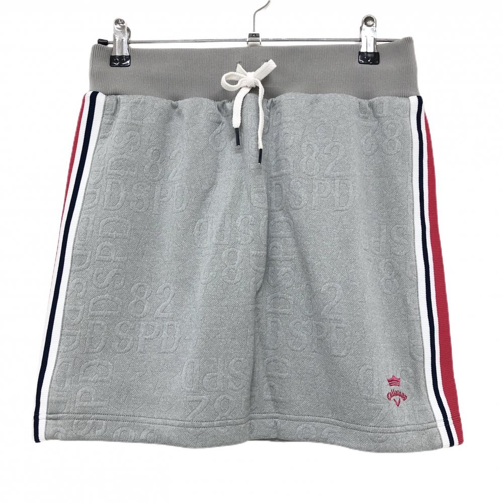 【未使用品】キャロウェイ スカート グレー 英字柄 数字柄 サイドライン ウエストゴム  レディース M ゴルフウェア サンプル品 Callaway