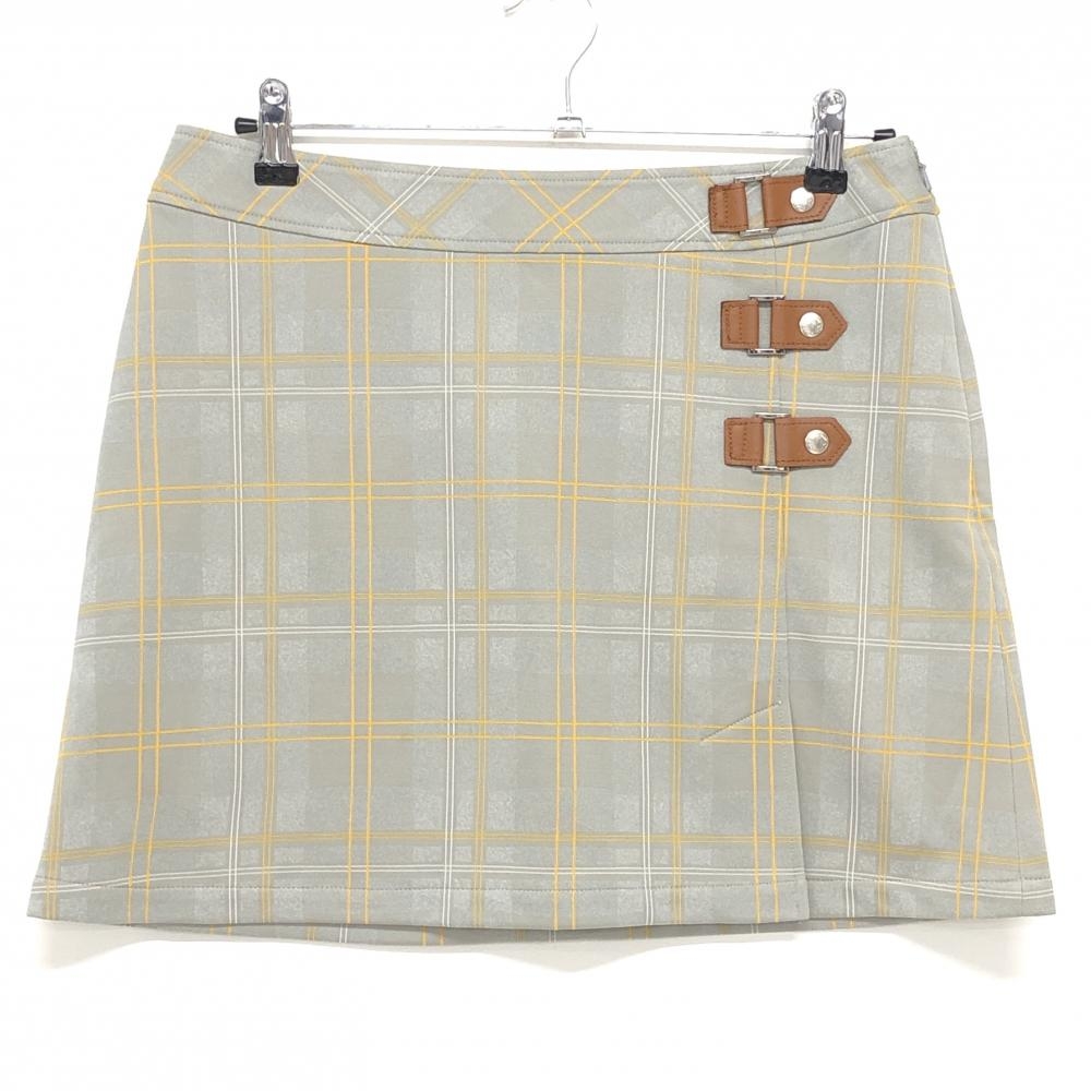 【美品】キャロウェイ スカート グレー×イエロー チェック レディース L ゴルフウェア Callaway