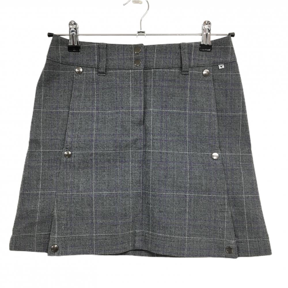 【美品】キャロウェイ スカート グレー×パープル チェック ラメ糸 裏起毛 ストレッチ  レディース SS ゴルフウェア Callaway