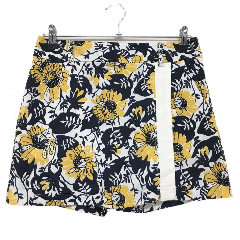 【超美品】キャロウェイ スカート 白×イエロー ひまわり総柄 内側インナーパンツ レディース L ゴルフウェア Callaway
