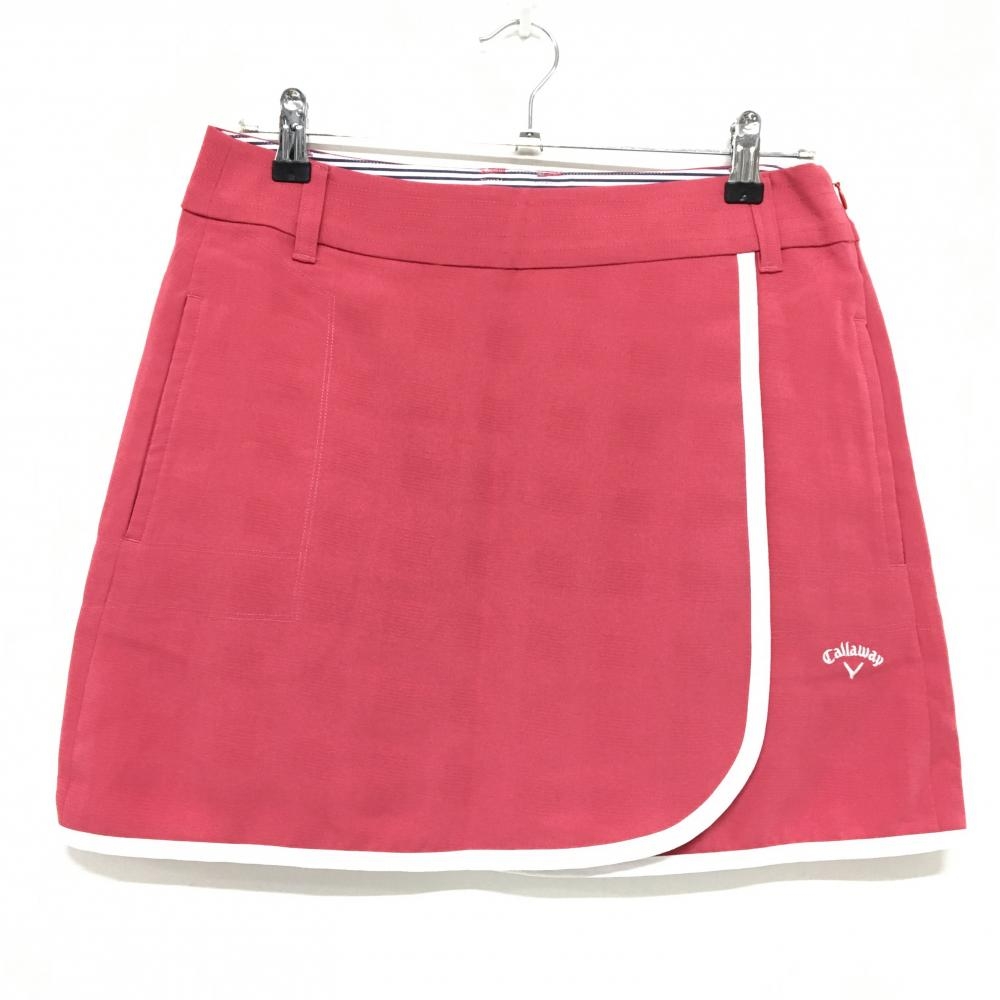 【超美品】キャロウェイ スカート ピンク×白 巻きスカート風 地模様 レディース LL ゴルフウェア Callaway