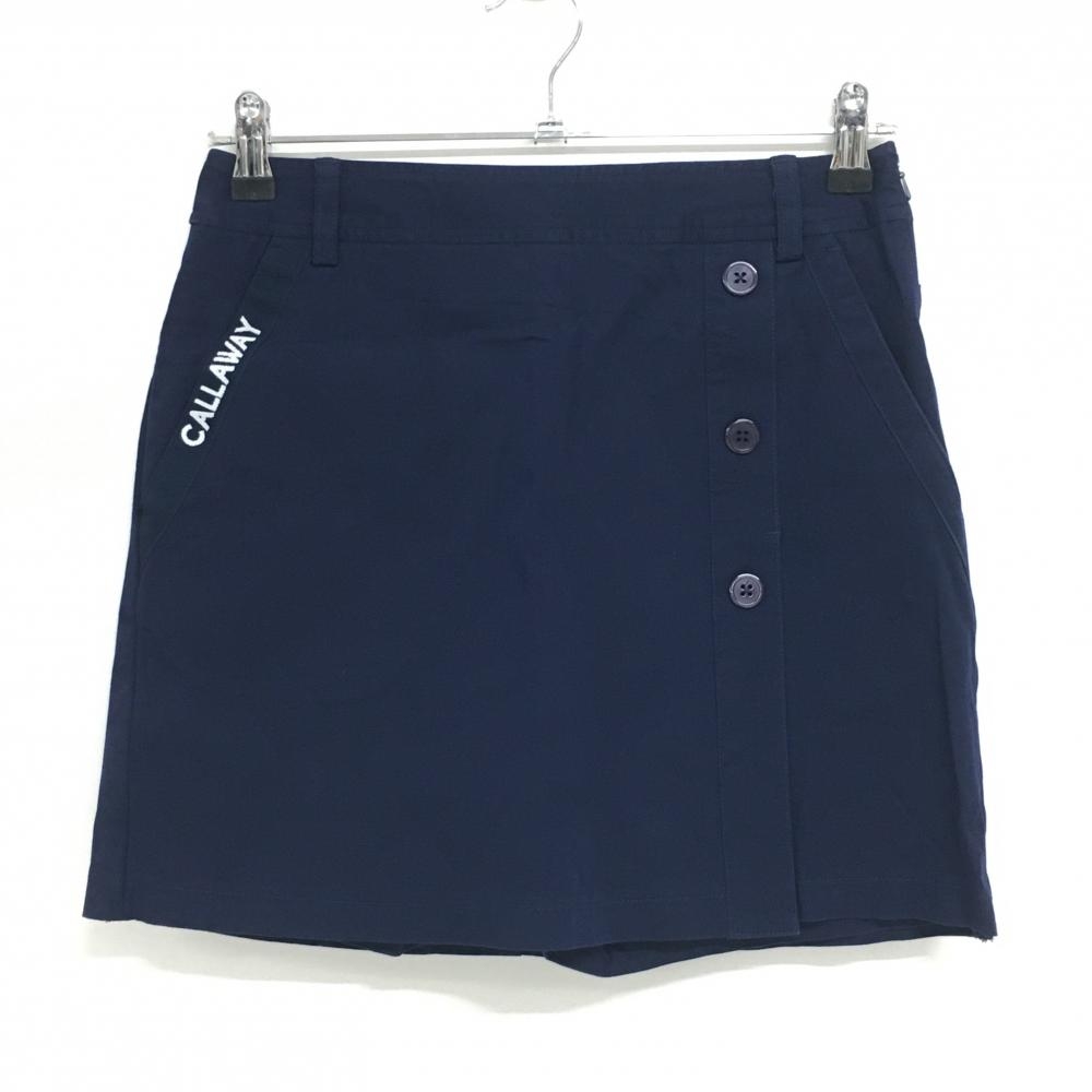 【美品】キャロウェイ スカート ネイビー×白 内側インナーパンツ ボタン ストレッチ レディース S ゴルフウェア Callaway