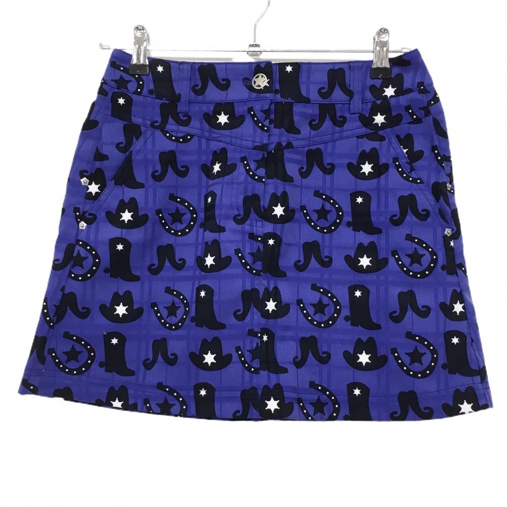 【超美品】キャロウェイ スカート ブルーパープル系×黒 チェック織生地 総柄 カウボーイ レディース M ゴルフウェア Callaway