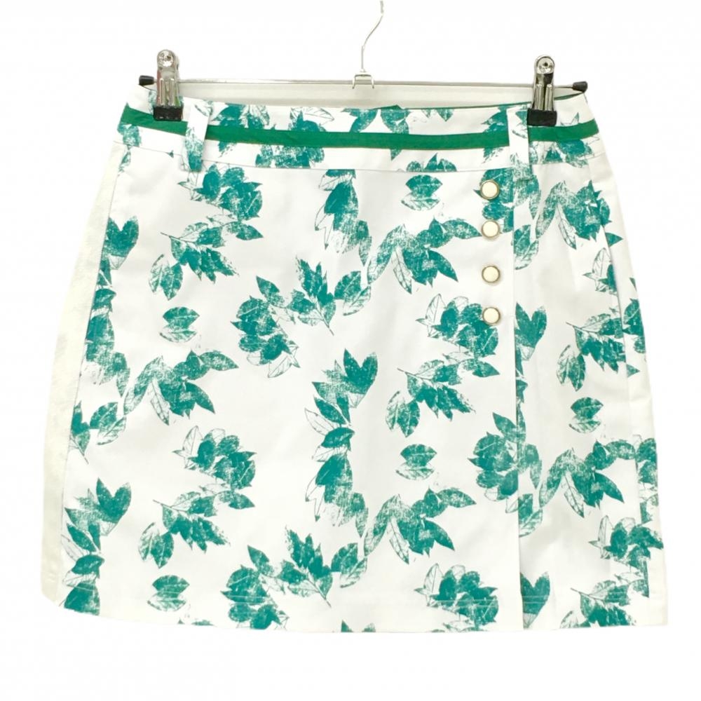 【美品】キャロウェイ スカート 白×グリーン 総柄 リーフ レディース M ゴルフウェア Callaway