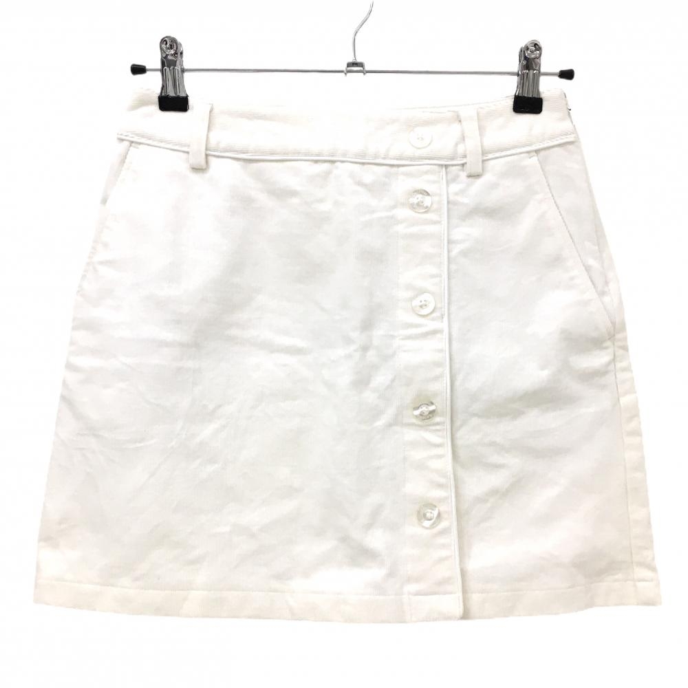 【超美品】キャロウェイ コーデュロイスカート 白 フェイクボタン バックロゴ 裏微起毛 レディース S ゴルフウェア Callaway