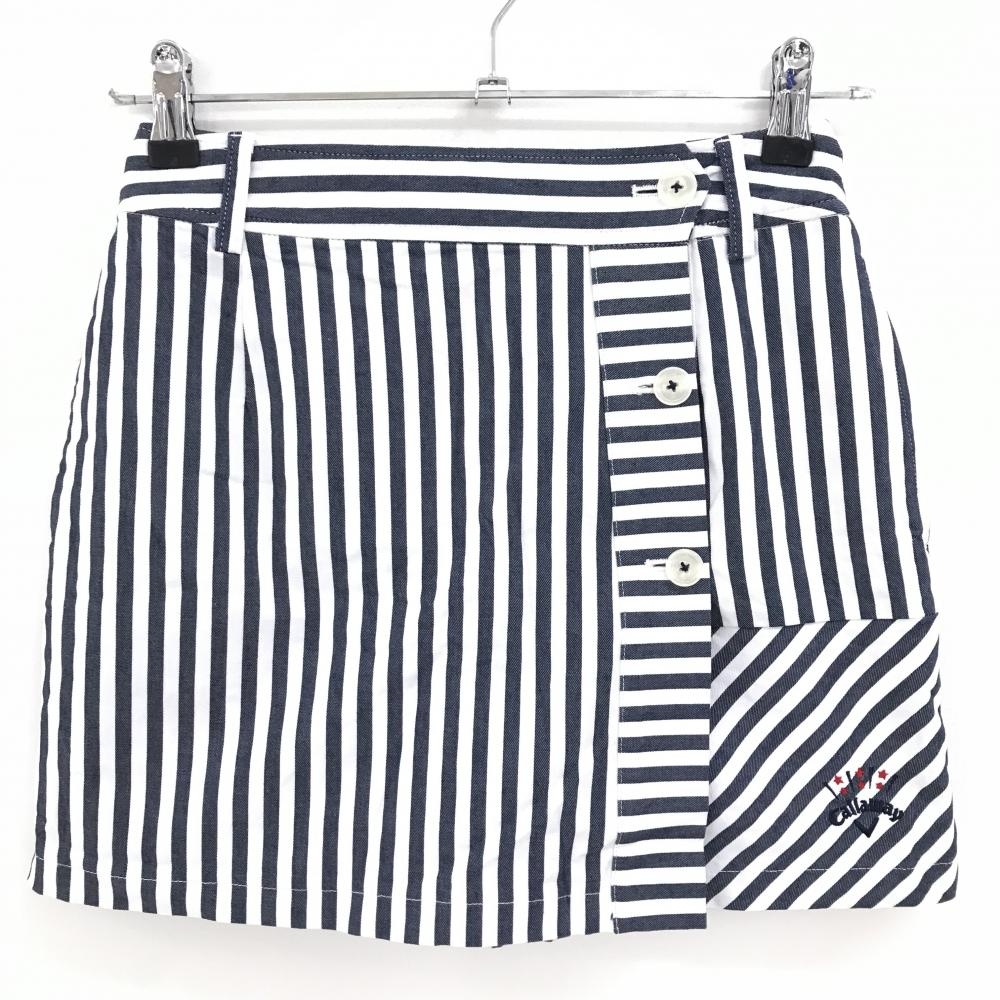 キャロウェイ スカート 白×ネイビー ストライプ 内側インナーパンツ レディース SS ゴルフウェア Callaway