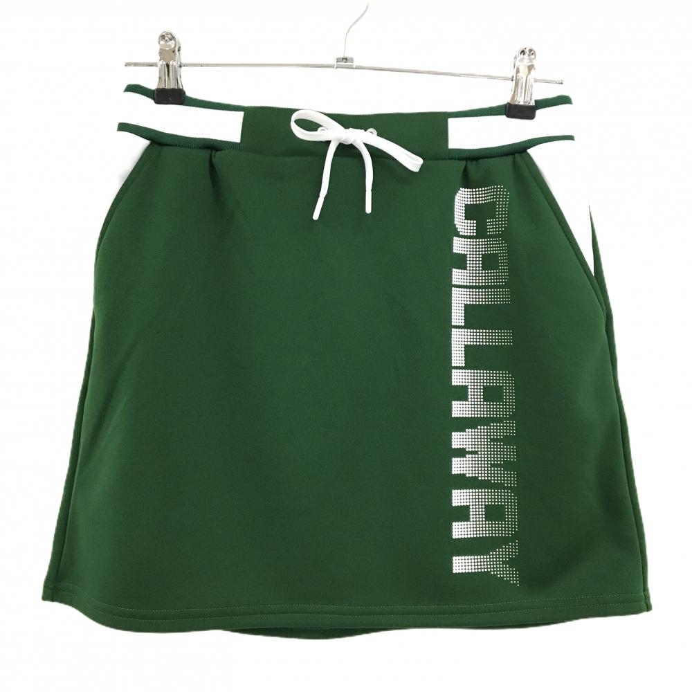 【超美品】キャロウェイ スカート グリーン×白 ビッグロゴ ベルト部一部ゴム  レディース M ゴルフウェア 2024年モデル Callaway