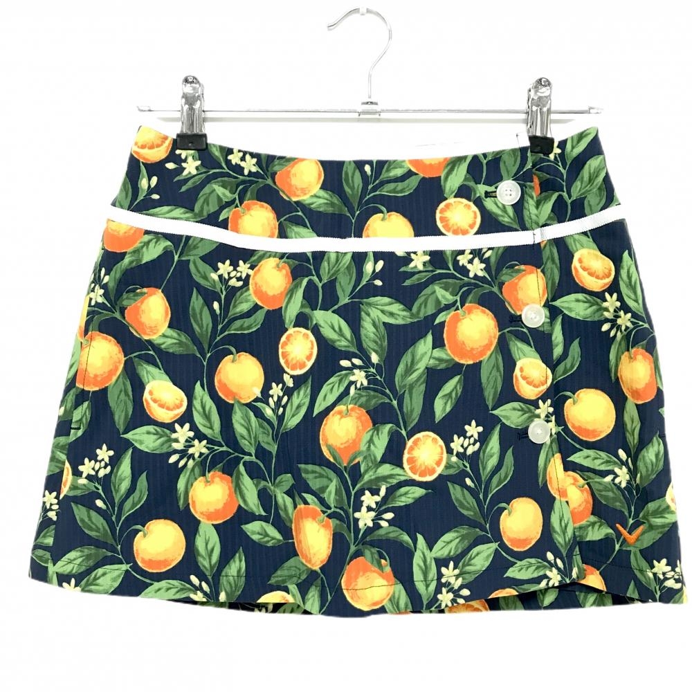 【超美品】キャロウェイ スカート ネイビー×オレンジ オレンジ柄 内側パンツ  レディース S ゴルフウェア Callaway
