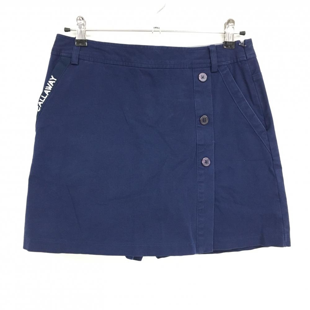 キャロウェイ スカート ネイビー 飾りボタン ロゴ白 内側パンツ  レディース L ゴルフウェア Callaway