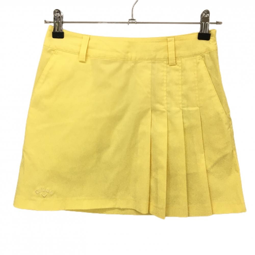 【美品】キャロウェイ スカート イエロー 一部プリーツ ロゴ刺しゅう レディース SS ゴルフウェア Callaway