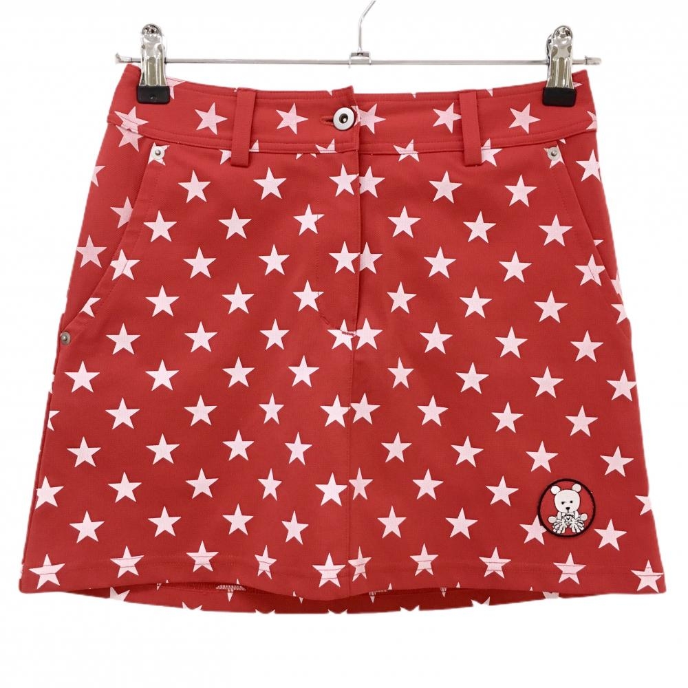 【超美品】キャロウェイ スカート レッド×白 星柄 ベアワッペン ストレッチ レディース SS ゴルフウェア Callaway