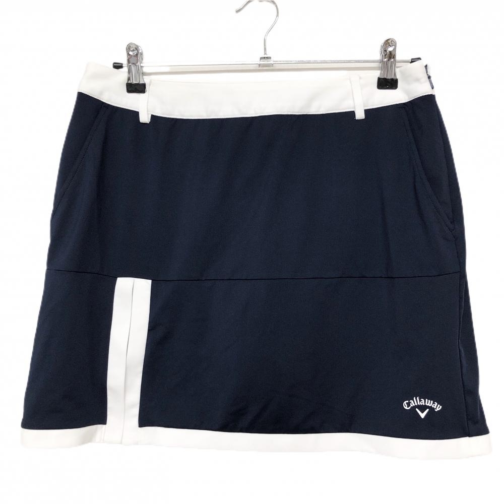 【超美品】キャロウェイ スカート ネイビー×白 ロゴプリント 裾スリット  レディース LL ゴルフウェア Callaway