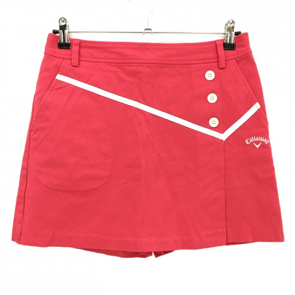 【美品】キャロウェイ スカート ピンク×白 ロゴ刺しゅう 飾りボタン 内側パンツ  レディース M ゴルフウェア Callaway