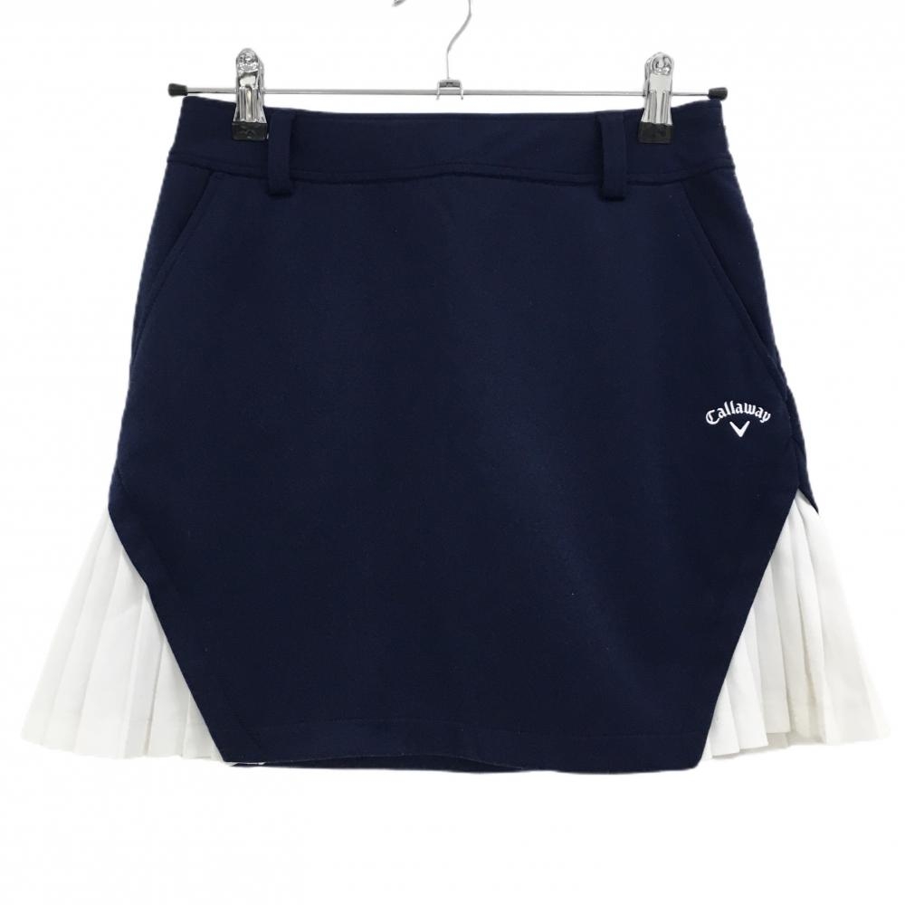 キャロウェイ スカート ネイビー×白 サイド裾プリーツ  レディース S ゴルフウェア Callaway