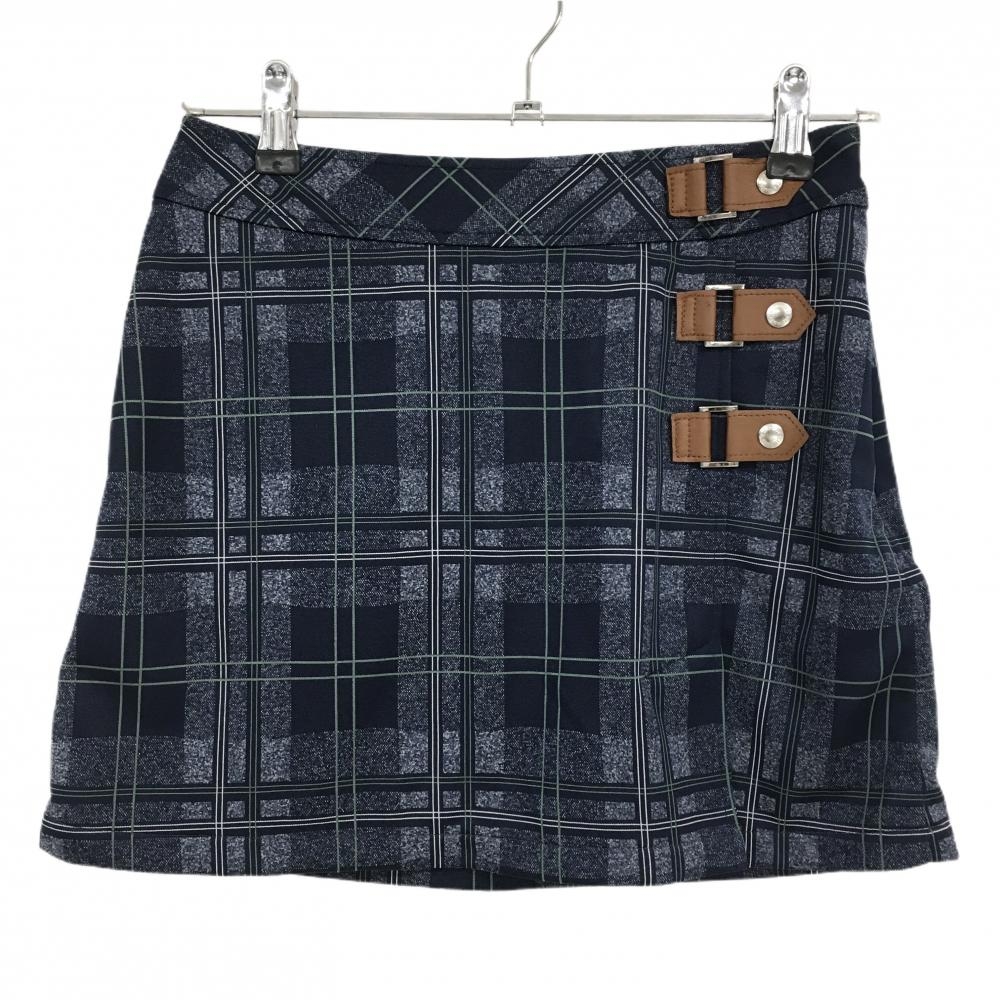 【美品】キャロウェイ スカート ネイビー×グリーン チェック柄 一部合成皮革 レディース SS ゴルフウェア Callaway