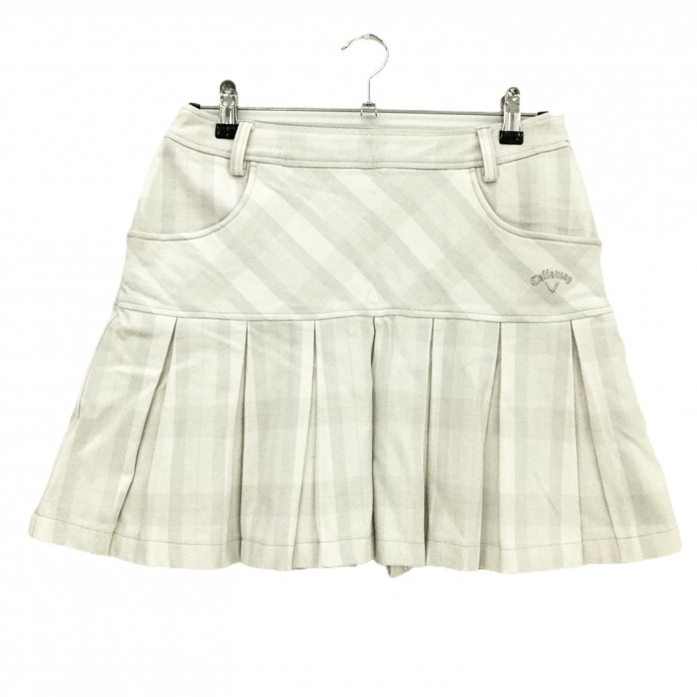 キャロウェイ スカート アイボリー×ライトベージュ チェック 裾ボックスプリーツ 表微起毛  レディース L ゴルフウェア Callaway