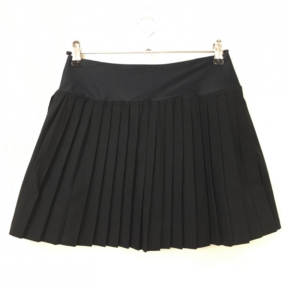 【美品】キャロウェイ プリーツスカート 黒×ダークネイビー 内側インナーパンツ ロゴプリント レディース S ゴルフウェア Callaway