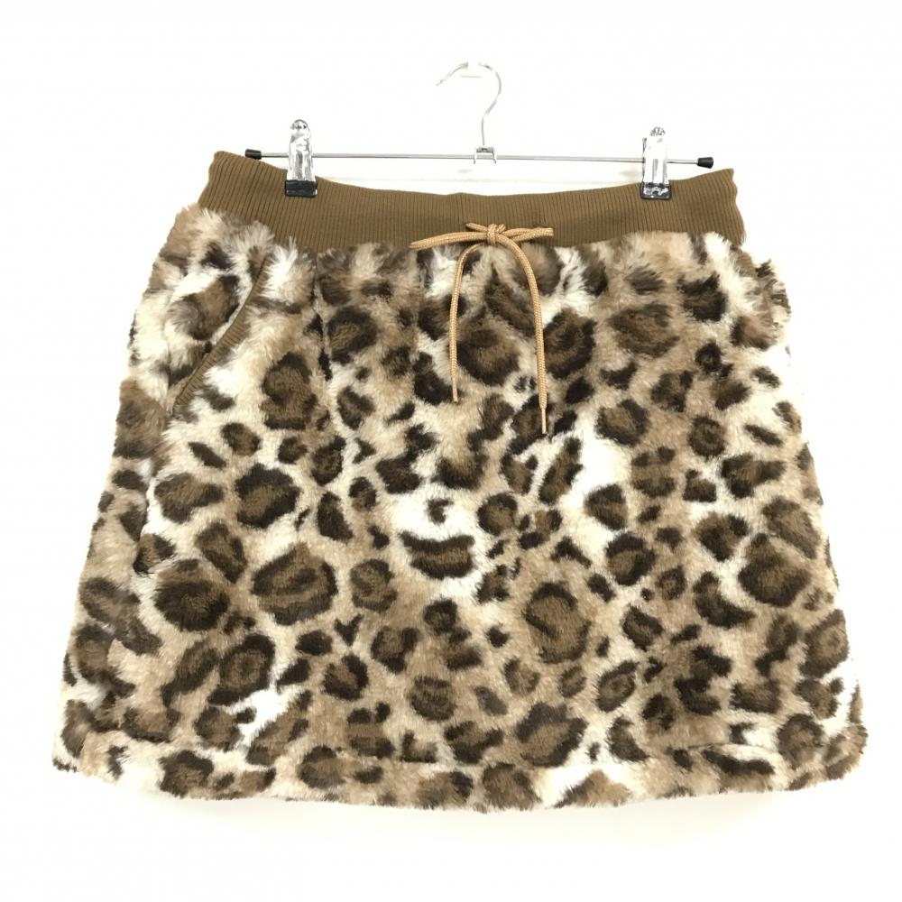【超美品】キャロウェイ ボアスカート ブラウン×白 レオパード柄 ウエストゴム  レディース LL ゴルフウェア Callaway