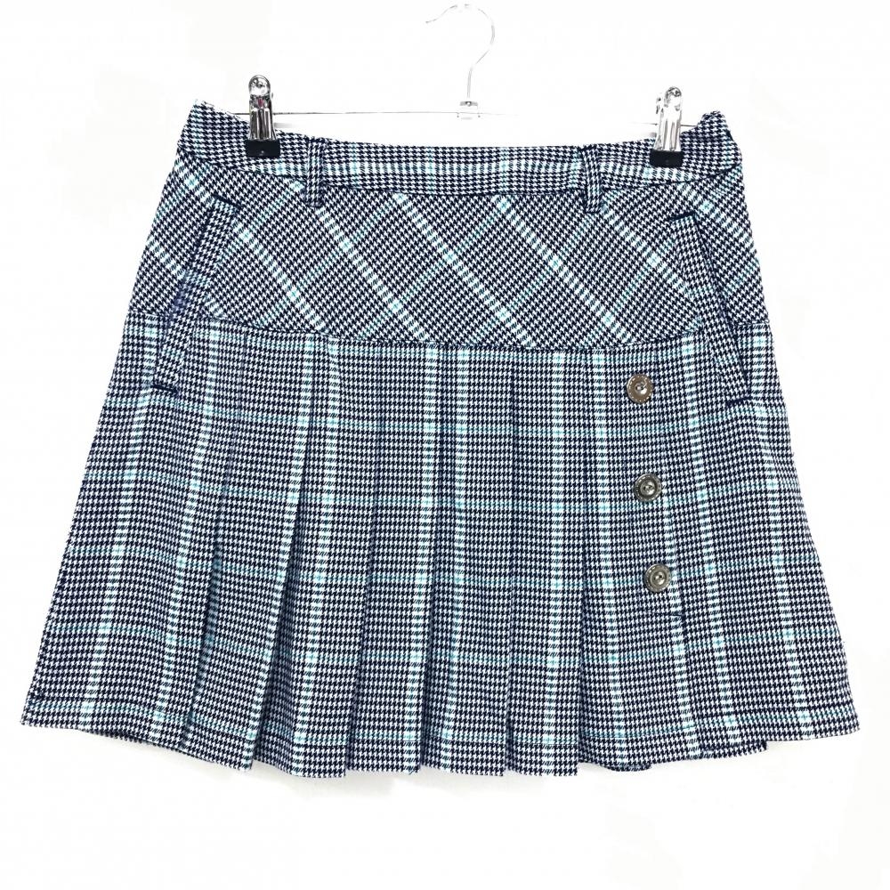 キャロウェイ プリーツスカート オフホワイト×ネイビー 総柄 格子 バックロゴ  レディース L ゴルフウェア Callaway