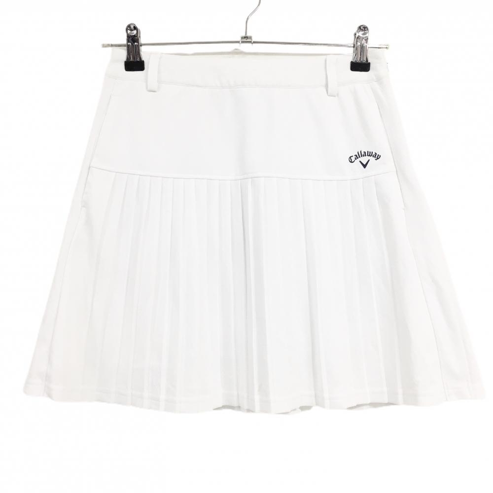 【美品】キャロウェイ プリーツスカート 白 ロゴネイビー 裏地付き  レディース SS ゴルフウェア Callaway