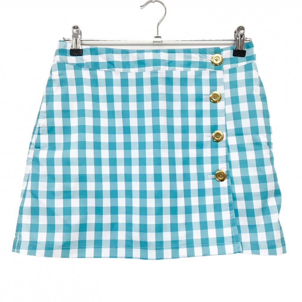 【美品】キャロウェイ スカート 白×ブルーグリーン チェック柄 内側インナーパンツ レディース M ゴルフウェア Callaway