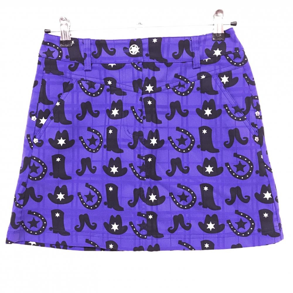 【超美品】キャロウェイ スカート パープル×黒 チェック地模様 総柄 ブーツ ストレッチ レディース M ゴルフウェア Callaway