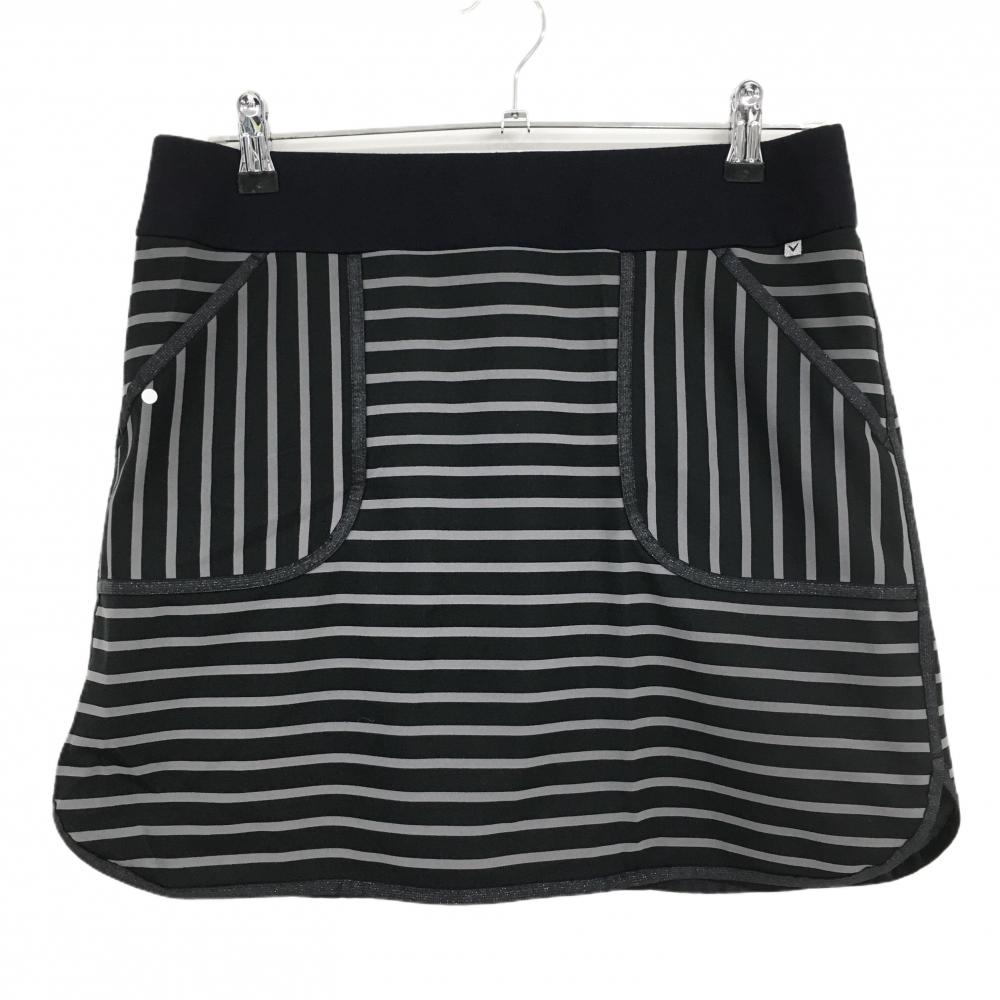 【美品】キャロウェイ スカート 黒×グレー ボーダー ウエストゴム 裏地付 レディース L ゴルフウェア Callaway