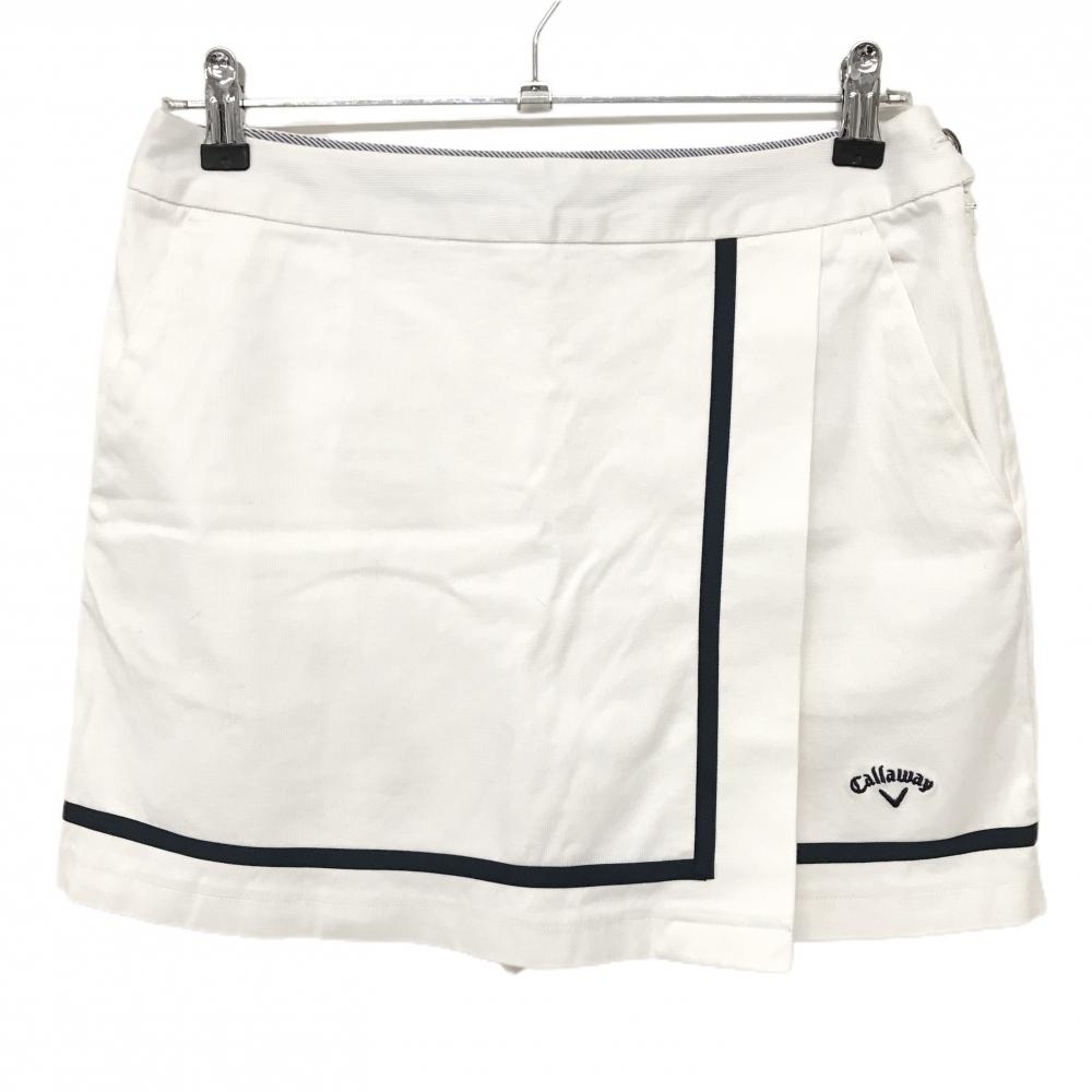 【美品】キャロウェイ スカート 白×ネイビー 裾ロゴ ラップスカート風 ストレッチ  レディース L ゴルフウェア Callaway