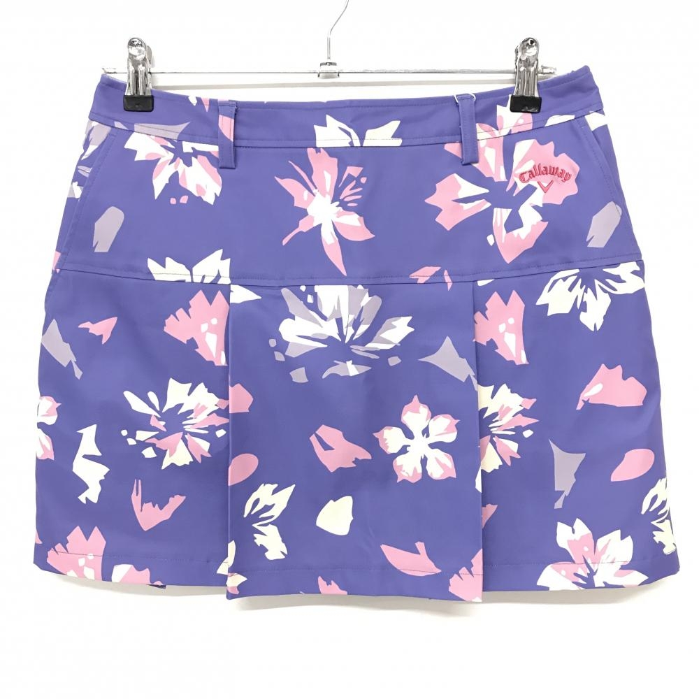 【新品】キャロウェイ スカート ライトパープル×ライトピンク×ベージュ 総柄 花 ボックスプリーツ レディース L ゴルフウェア Callaway