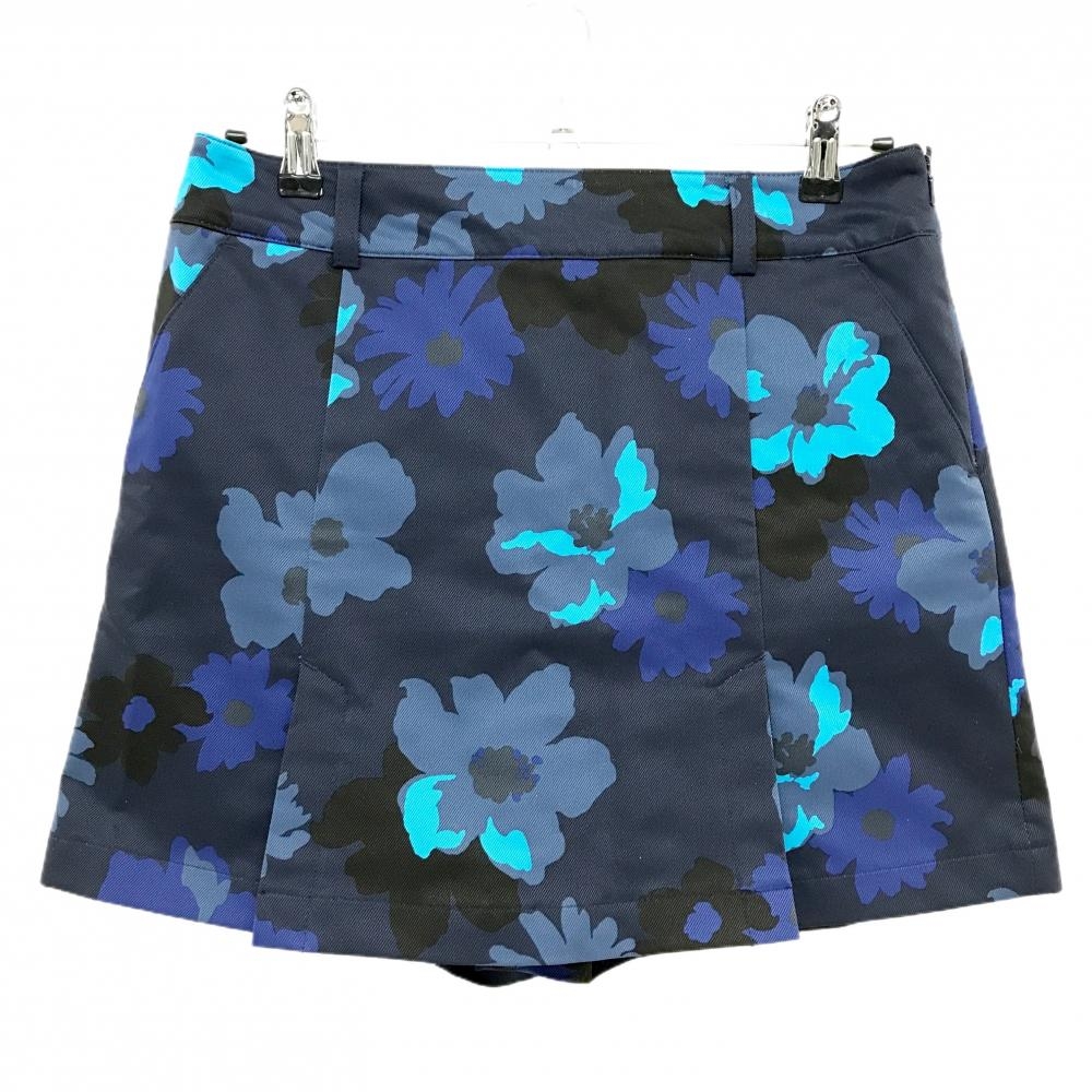 【美品】キャロウェイ スカート ネイビー×ブルー 花柄 内側パンツ ウエスト糸引き レディース L ゴルフウェア Callaway