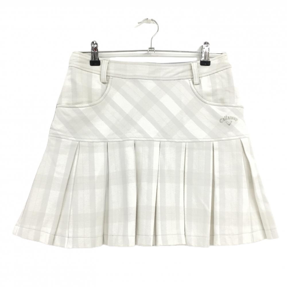 キャロウェイ プリーツスカート アイボリー×ライトグレー チェック風 表微起毛  レディース M ゴルフウェア Callaway