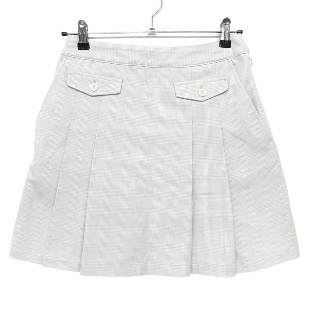 【美品】キャロウェイ プリーツスカート 白×ライトグレー チェック柄 ウエスト後ろゴム レディース S ゴルフウェア Callaway