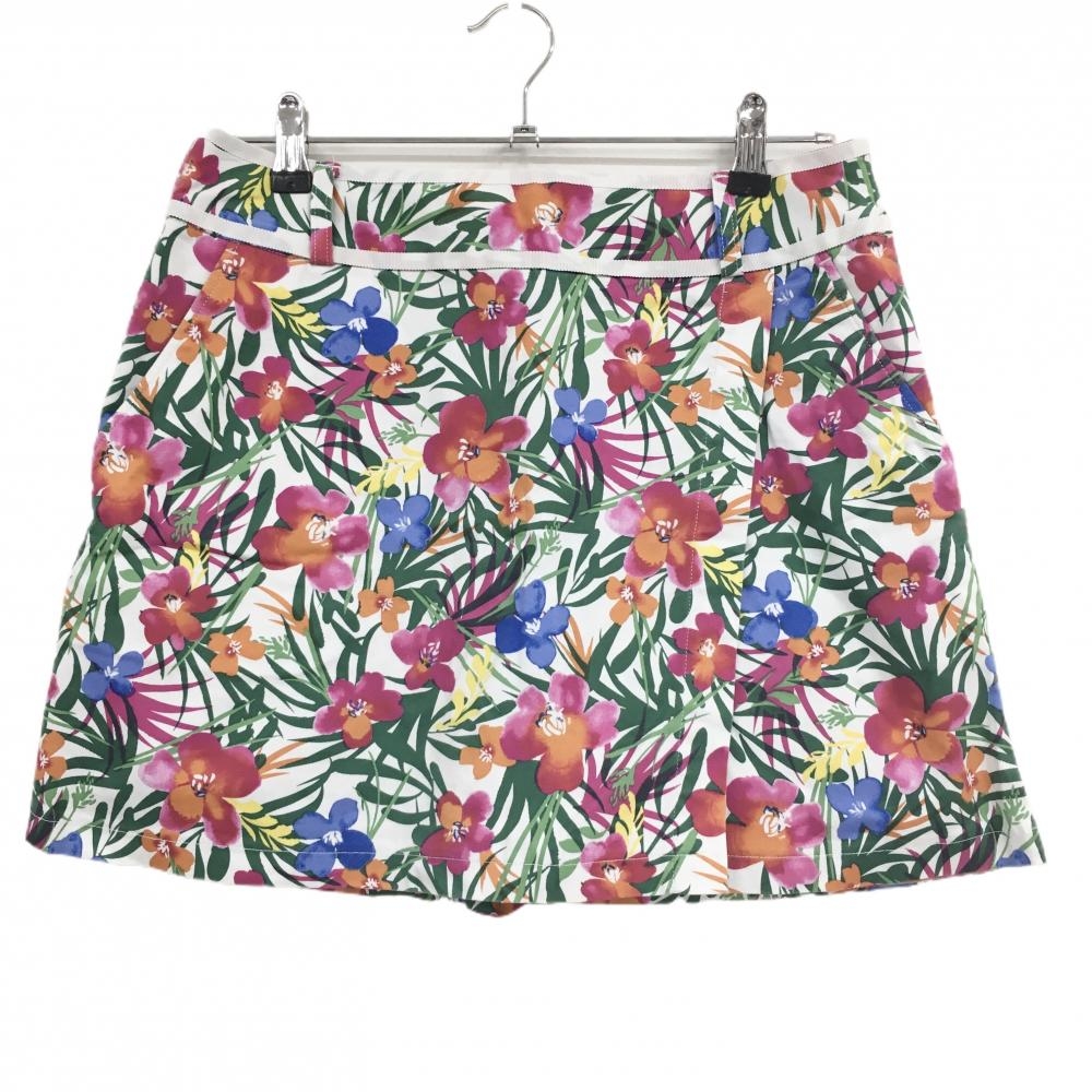 【超美品】キャロウェイ スカート 白×ピンク×グリーン 花柄 リーフ総柄 内側パンツ レディース LL ゴルフウェア Callaway