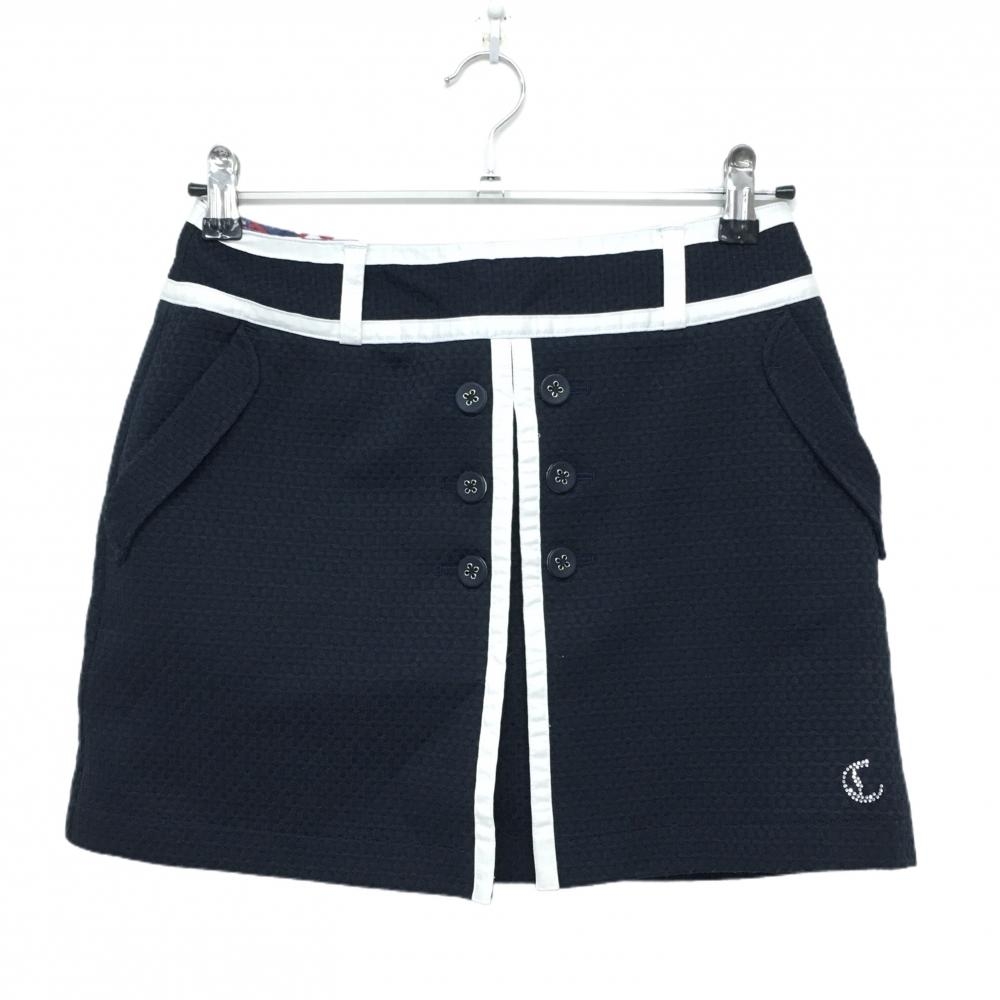 【美品】キャロウェイ スカート ネイビー 織生地 裾ロゴラインストーン レディース S ゴルフウェア Callaway