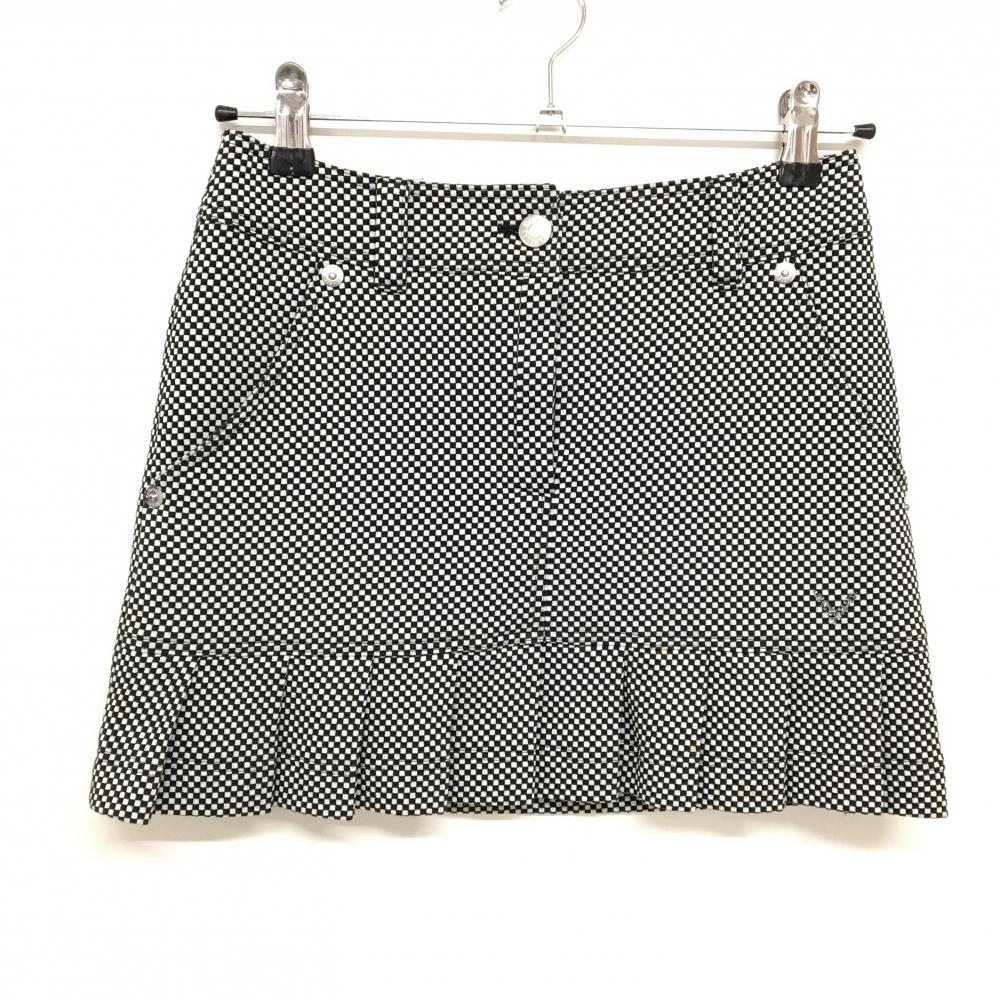 【美品】キャロウェイ スカート 黒×白 ブロックチェック柄 前裾プリーツ ラインストーンロゴ  レディース SS ゴルフウェア Callaway