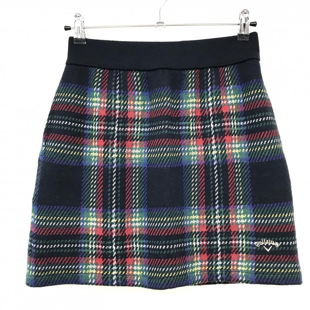 【超美品】キャロウェイ ニットスカート ネイビー×レッド チェック ウエストゴム  レディース L ゴルフウェア Callaway