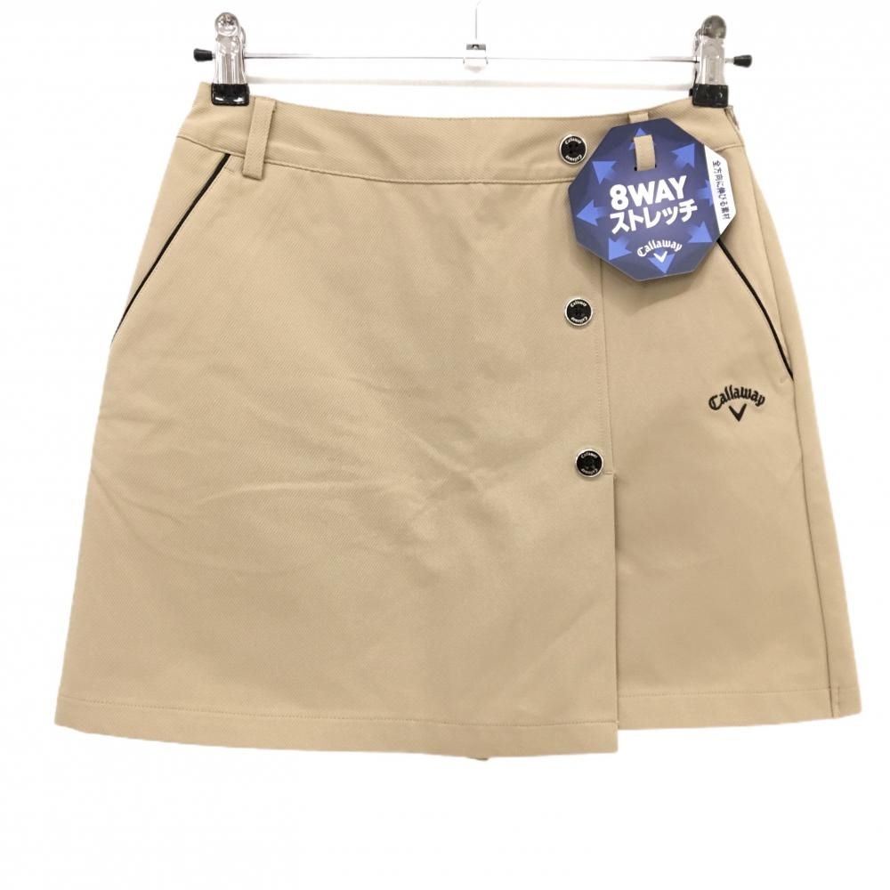 【新品】キャロウェイ スカート ベージュ×黒 内側パンツ 8WAYストレッチ ロゴ刺しゅう レディース S ゴルフウェア 2025年モデル Callaway