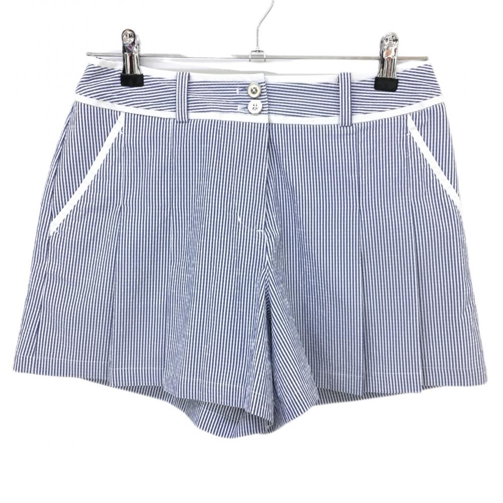 【美品】キャロウェイ キュロットスカート ネイビー×白 細ストライプ サッカー生地 裏メッシュ レディース S ゴルフウェア Callaway