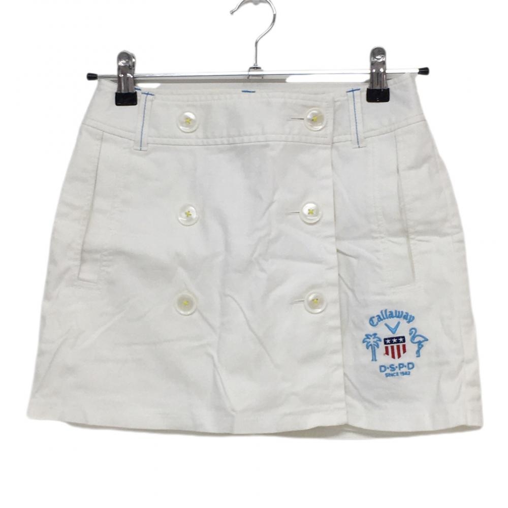 【美品】キャロウェイ キュロットスカート 白 刺しゅうライトブルー レディース SS ゴルフウェア Callaway