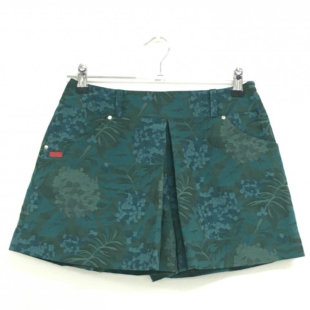 【美品】キャロウェイ レッドレーベル キュロットスカート グリーン リーフ柄織生地 レディース S ゴルフウェア Callaway