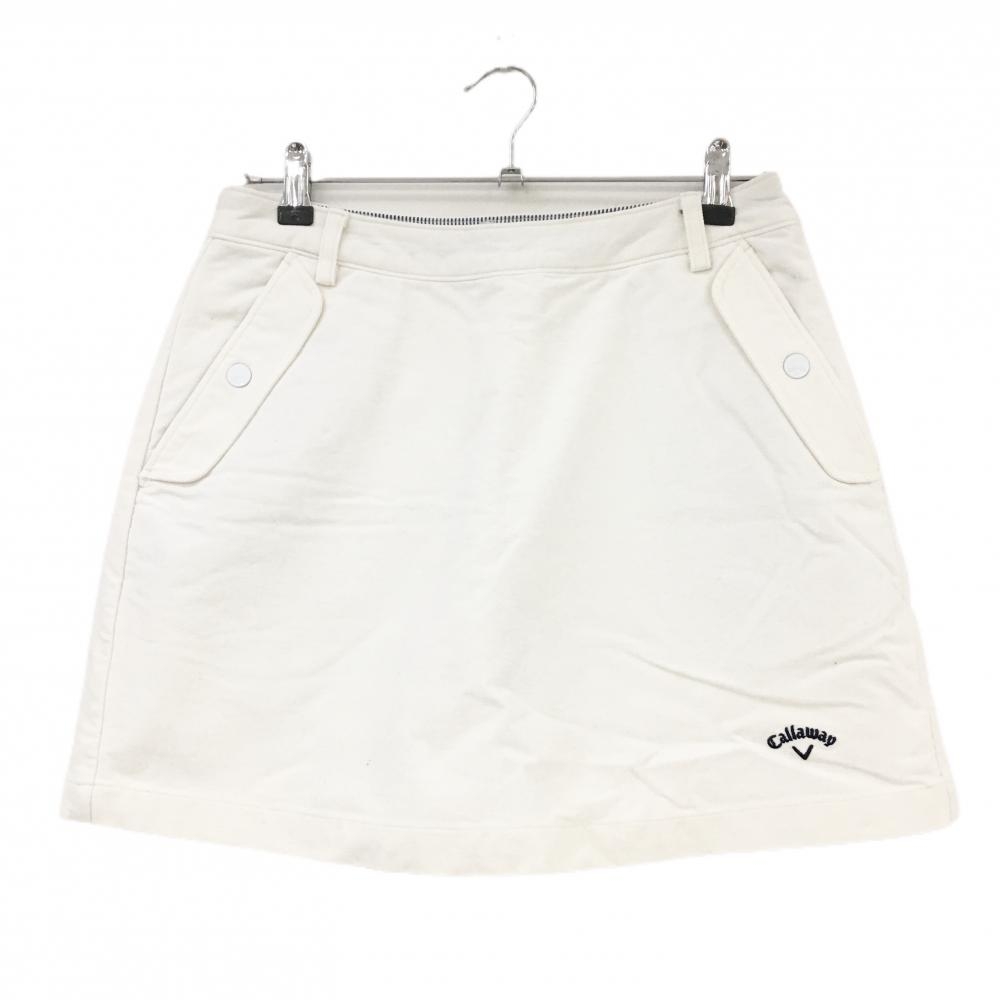【超美品】キャロウェイ キュロットスカート 白 バックロゴ 表微起毛 レディース L ゴルフウェア Callaway