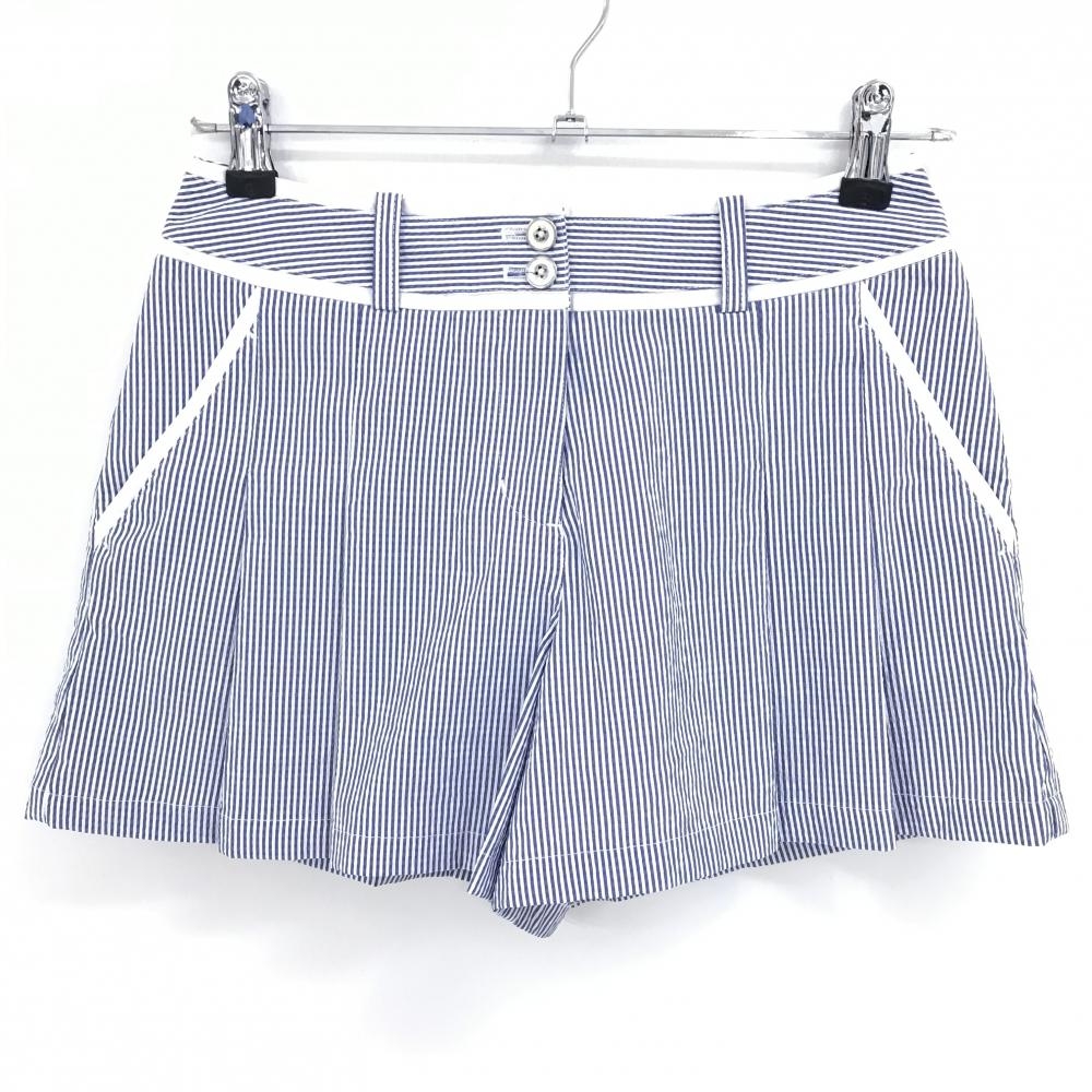 【超美品】キャロウェイ キュロットスカート 白×ネイビー ストライプ サッカー生地 バックロゴ  レディース SS ゴルフウェア Callaway