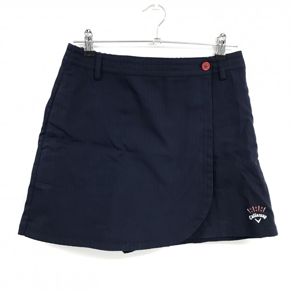 キャロウェイ キュロットスカート ネイビー ストライプ地模様 ロゴ刺しゅう レディース L ゴルフウェア Callaway