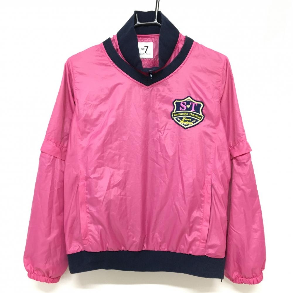 サマンサタバサNo.7 ツインスニード ピンク×ネイビー 袖着脱可 裏地付き ブルゾン レディース 40 ゴルフウェア Samantha Thavasa