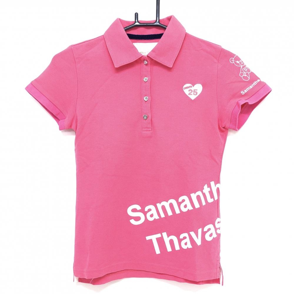 サマンサタバサ UNDER25 半袖ポロシャツ ピンク 袖ベア刺しゅう  レディース M ゴルフウェア Samantha Thavasa