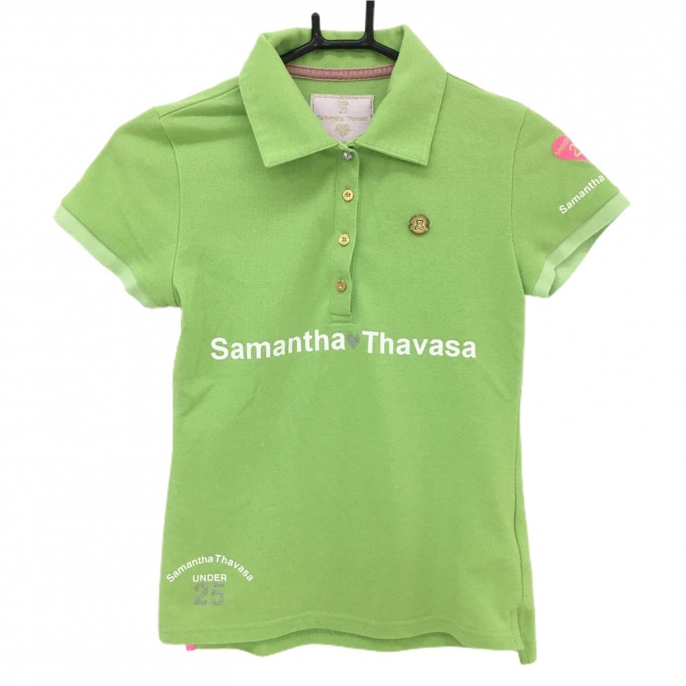 サマンサタバサ UNDER25 半袖ポロシャツ ライトグリーン ロゴプリント 袖刺しゅう  レディース S ゴルフウェア Samantha Thavasa