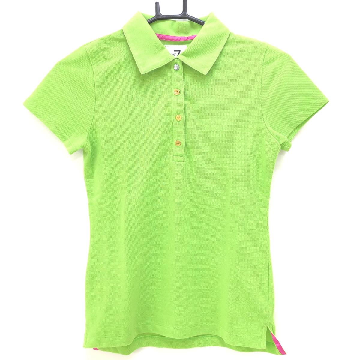 【美品】サマンサタバサ No7 半袖ポロシャツ ライトグリーン バックロゴ ラインストーン レディース 36(S) ゴルフウェア Samantha Thavasa