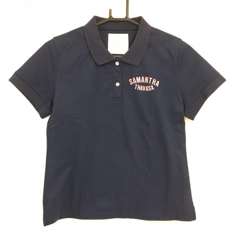 サマンサタバサUNDER25 半袖ポロシャツ ネイビー 後クマプリント レディース M ゴルフウェア Samantha Thavasa